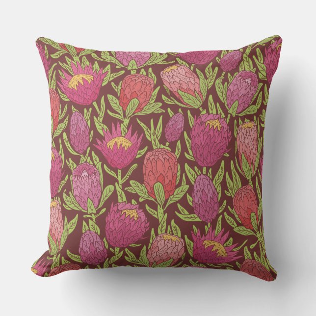 Mörkens Rosa och Violet Proteas Tropica Dekorativ  Kudde (Framsida)