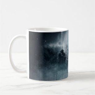 Mörkens skog. Gloomy mörk scen med träd, big moo Kaffemugg