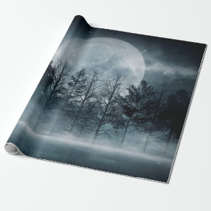 Mörkens skog. Gloomy mörk scen med träd, big moo Presentpapper
