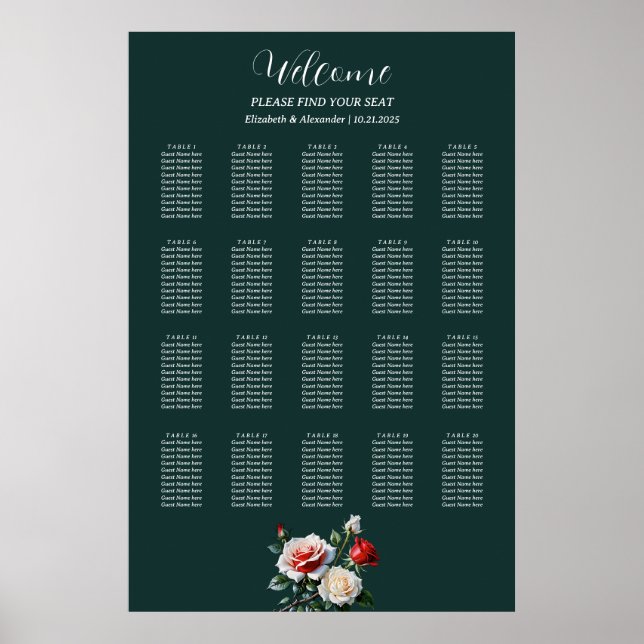 Mörkens Söt rosa, sittdiagram för vit röd ros Poster (Framsidan)
