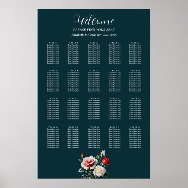 Mörkens Söt rosa, sittdiagram för vit röd ros Poster (Framsidan)