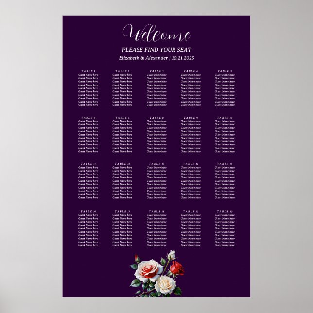 Mörkens Söt rosa, sittdiagram för vit röd ros Poster (Framsidan)