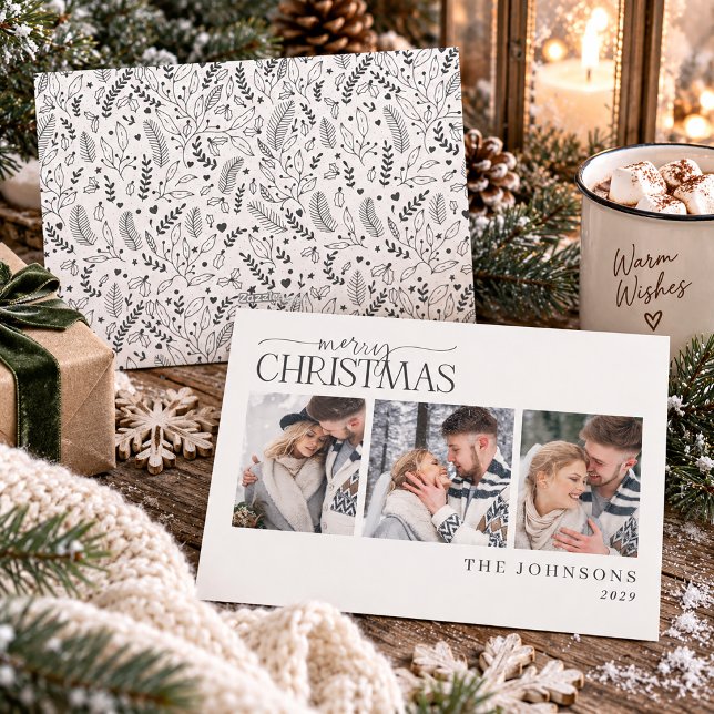 Mörkgrå botanisk julfoto för nygifta julkort (Skapare uppladdad)
