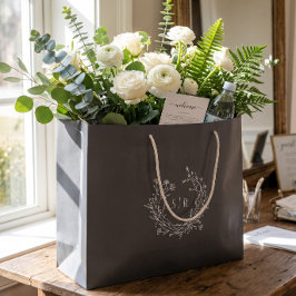 Mörkgrå botanisk monogram bröllop välkomstgäst
