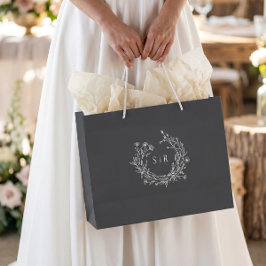 Mörkgrå botanisk monogram bröllop välkomstgäst