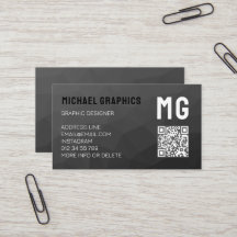 Mörkgrå geometrisk mesh-mönster QR-kod Monogram