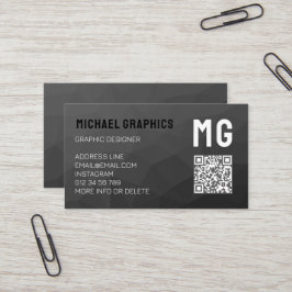 Mörkgrå geometrisk mesh-mönster QR-kod Monogram Visitkort