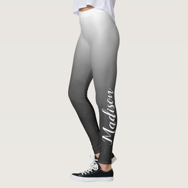 Mörkgrå Gradientgeometri Mesh Mönster Namn Leggings (Vänster)