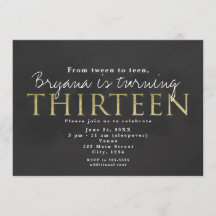 Mörkgrå & Guld 13-års födelsedagsinbjudan