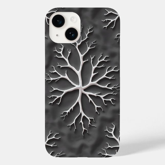 Mörkgrå iPhone-fodral med organiska vita grenar (Baksida)