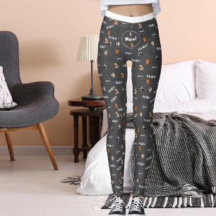 Mörkgrå Kattälskare Katt Djur Meow Mönster Leggings