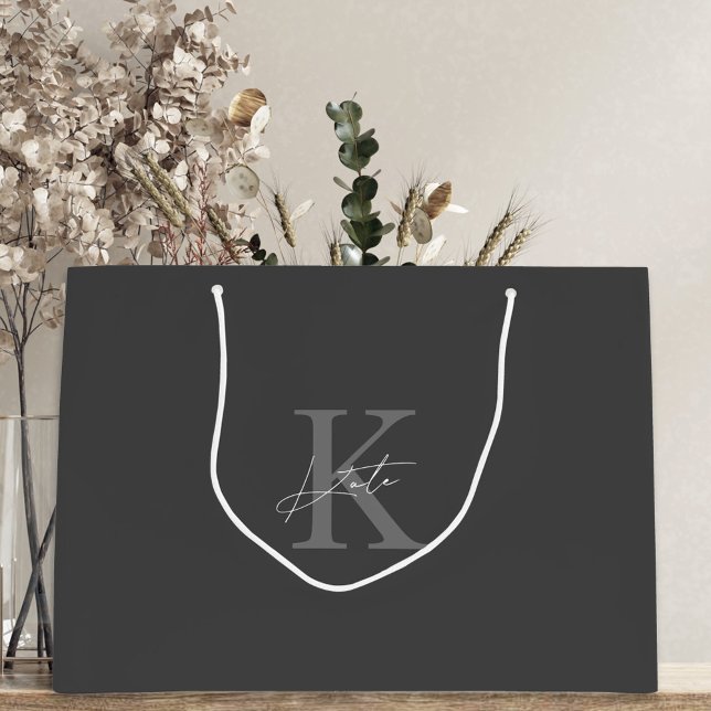 Mörkgrå monogram brudtärna-förslag presentpåse (Skapare uppladdad)