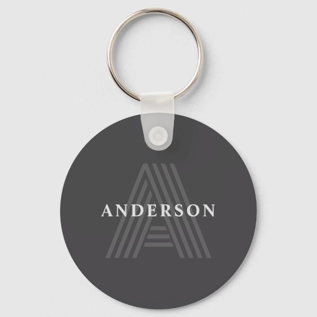 Mörkgrå Retro Modernt Monogram Namn Nyckelring (Framsida)