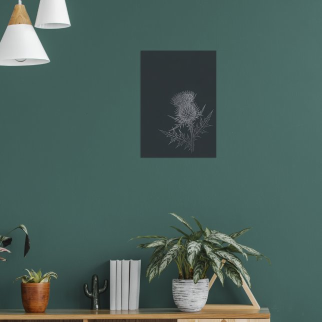 Mörkgrå Skotsk Tistel Minimalistisk Botanisk Konst Poster (Vardagsrum 1)