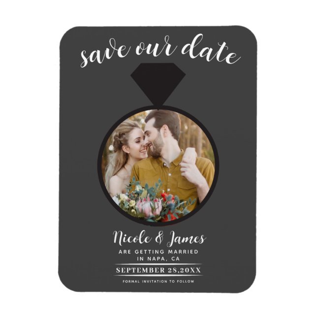 Mörkgrå vigselring foto Save the Date Magnet (Vertikal)