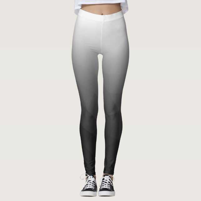 Mörkgrå vit gradient geometri nätmönster leggings (Framsida)