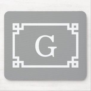 Mörkgrå Vit Grekisk Nyckel Ram #2 Initial Monogram Musmatta