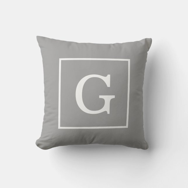 Mörkgrå vit ramad initialmonogram kudde (Framsida)