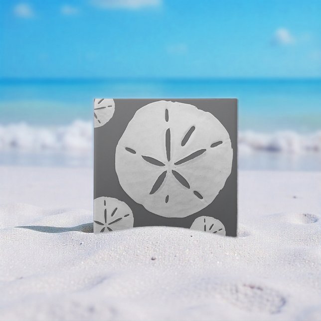 Mörkgrå & Vit Tropisk Strand Sanddollar Kakelplatta (Skapare uppladdad)