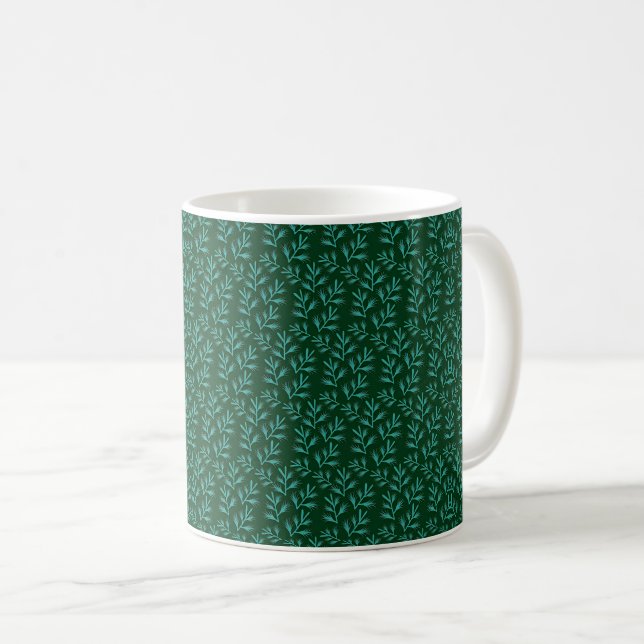 Mörkgrön bakgrund med tealgröna botaniska blad kaffemugg (Framsida höger)