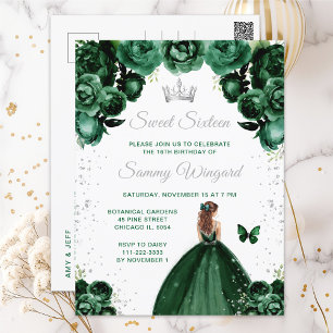 Mörkgrön Brunhårig Prinsessa Sweet Sixteen Vykort