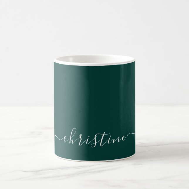 Mörkgrön C21 Vit Minimalistisk Modern Namn Anpassa Kaffemugg (Center)