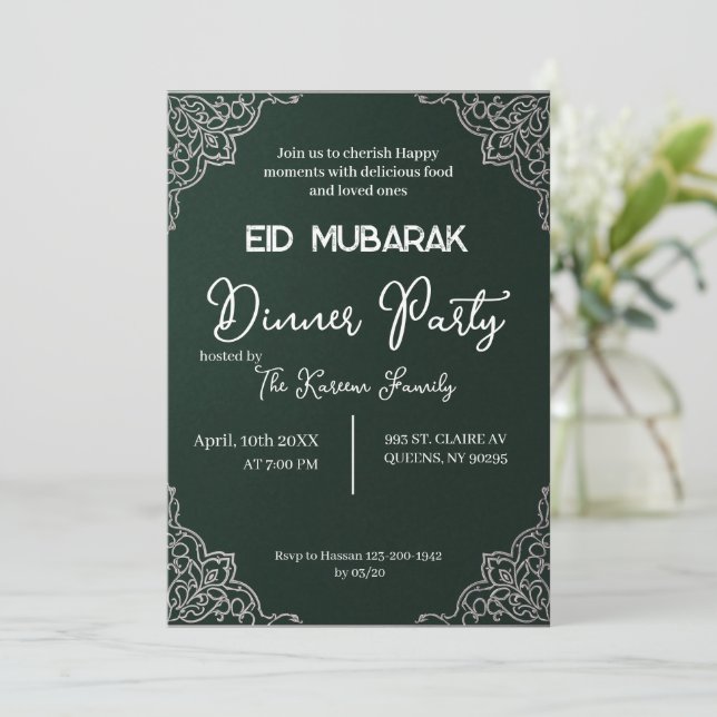 Mörkgrön elegant EID MUBARAK Inbjudan (Stående Fram)
