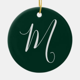 Mörkgrön Enkel Elegant Modern Egen Namn Monogram Julgransprydnad Keramik