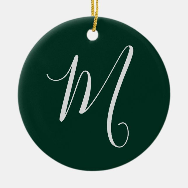 Mörkgrön Enkel Elegant Modern Egen Namn Monogram Julgransprydnad Keramik (Framsidan)
