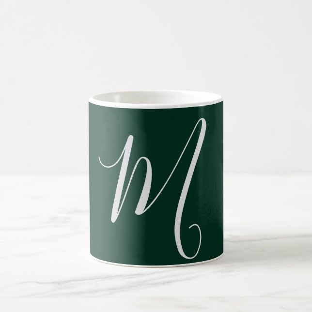 Mörkgrön Enkel Elegant Modern Egen Namn Monogram Kaffemugg (Center)
