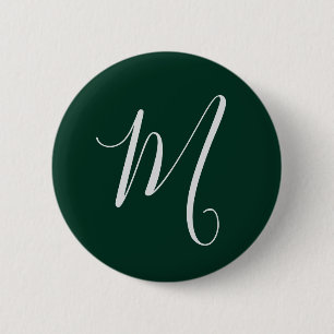 Mörkgrön Enkel Elegant Modern Egen Namn Monogram Knapp