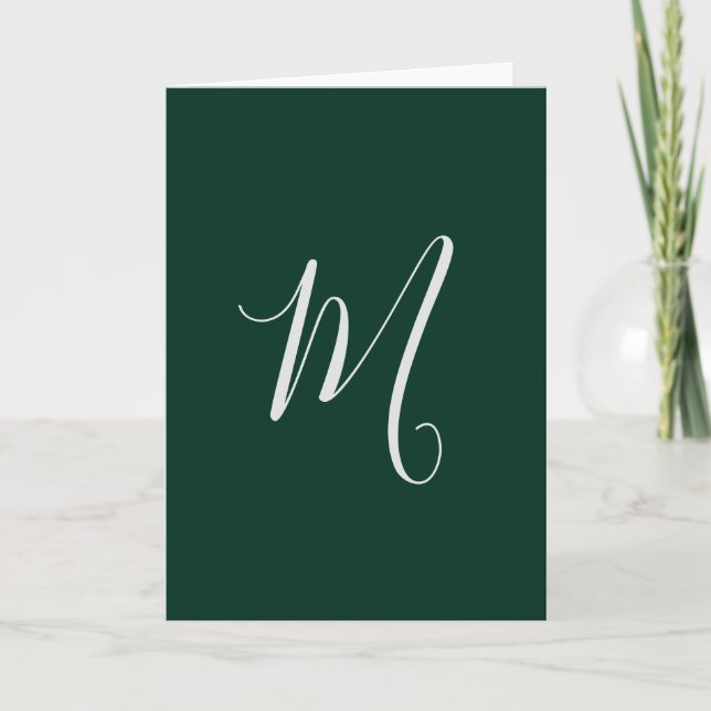 Mörkgrön Enkel Elegant Modern Egen Namn Monogram Kort (Framsida)