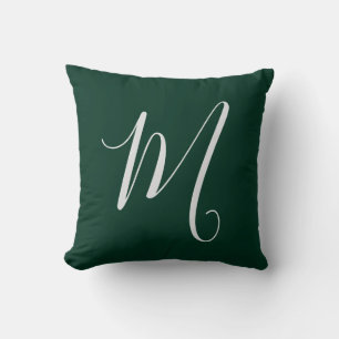 Mörkgrön Enkel Elegant Modern Egen Namn Monogram Kudde