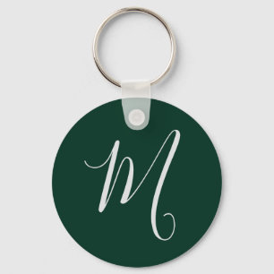 Mörkgrön Enkel Elegant Modern Egen Namn Monogram Nyckelring