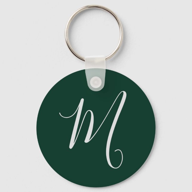 Mörkgrön Enkel Elegant Modern Egen Namn Monogram Nyckelring (Framsida)