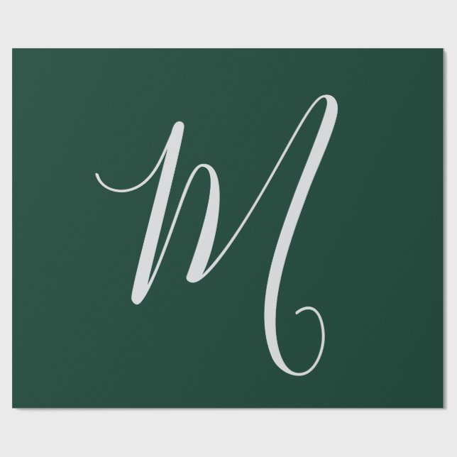 Mörkgrön Enkel Elegant Modern Egen Namn Monogram Presentpapper (Platt)