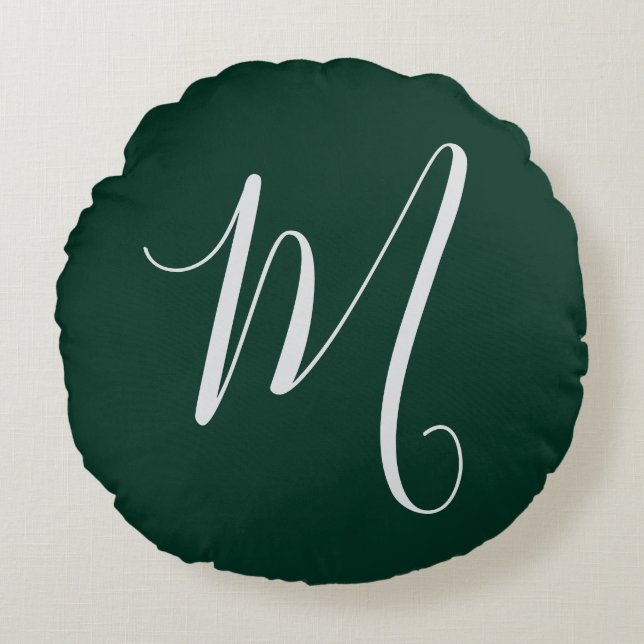 Mörkgrön Enkel Elegant Modern Egen Namn Monogram Rund Kudde (Framsidan)