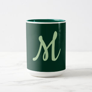 Mörkgrön Enkel Elegant Modern Egen Namn Monogram Två-Tonad Mugg
