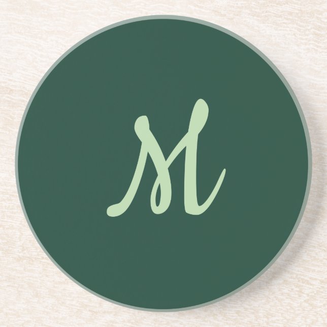 Mörkgrön Enkel Elegant Modern Egen Namn Monogram Underlägg (Framsidan)