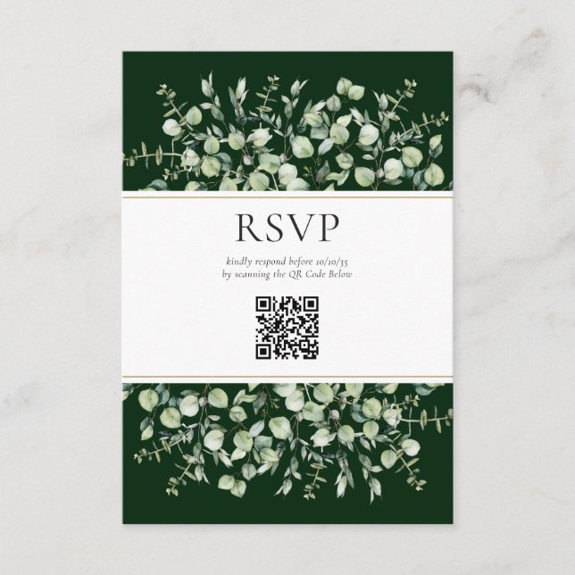 Mörkgrön Eucalyptus QR-kod Bröllopsanmälan  Tilläggskort (Framsida)