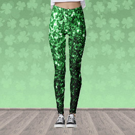 Mörkgrön falsk glittergnistrande leggings