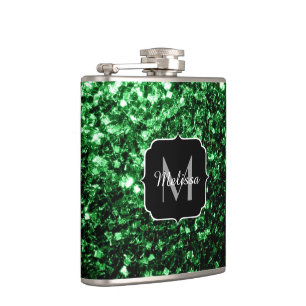 Mörkgrön falsk glittergnistrande monogram fickplunta