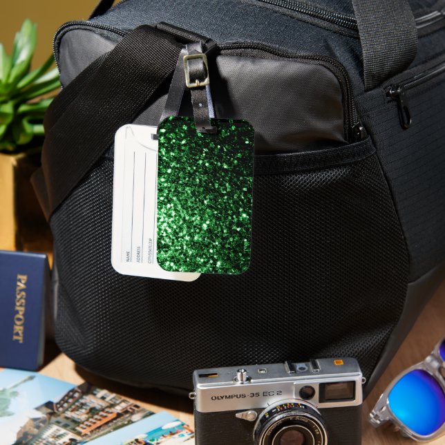 Mörkgrön falsk glittergnistrar bagagebricka (Framsida & Baksida)