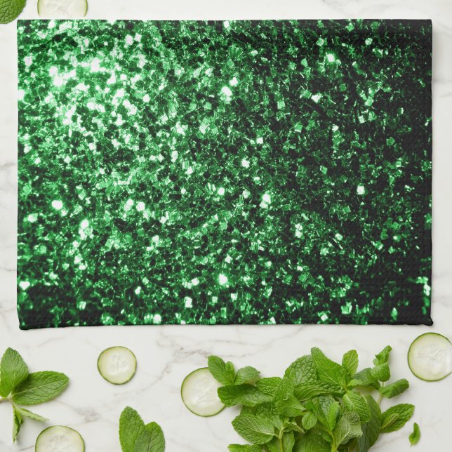 Mörkgrön falsk glittergnistrar kökshandduk (Vikta)