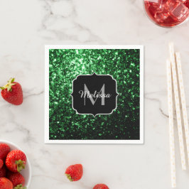 Mörkgrön falsk glittergnistrar Monogram Pappersservett
