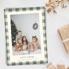Mörkgrön Gingham Glädjebringande Julbilder Foto Julkort