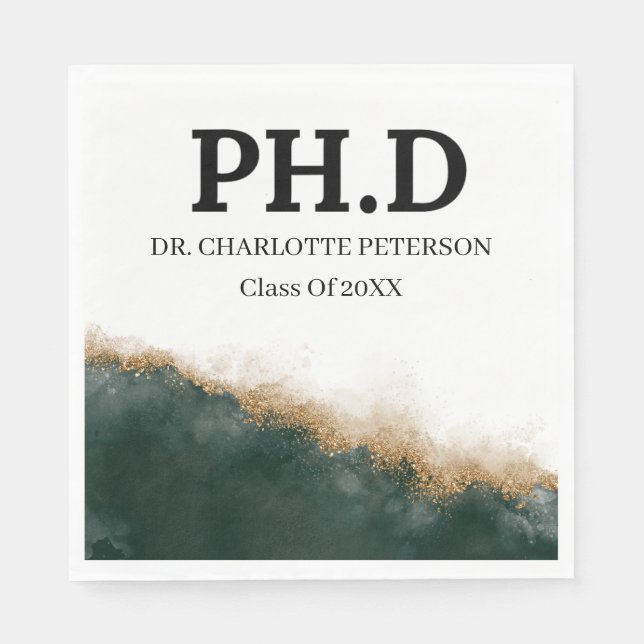 Mörkgrön guld PhD-examensfest Pappersservett (Framsidan)