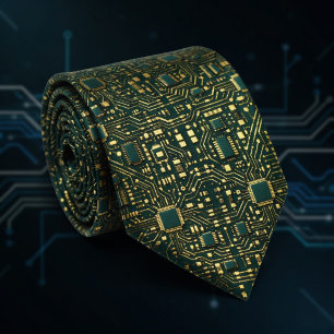 Mörkgrön Guld Tech Moderkortsmönster Slips