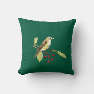 Mörkgrön imiterad broderad fågel kastkudde kudde