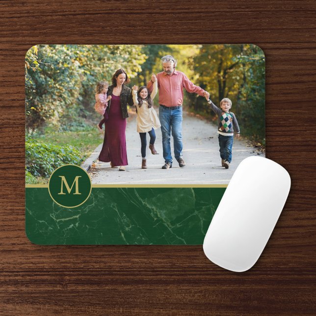 Mörkgrön Marmor Brun Monogram Familjefoto Musmatta (Skapare uppladdad)